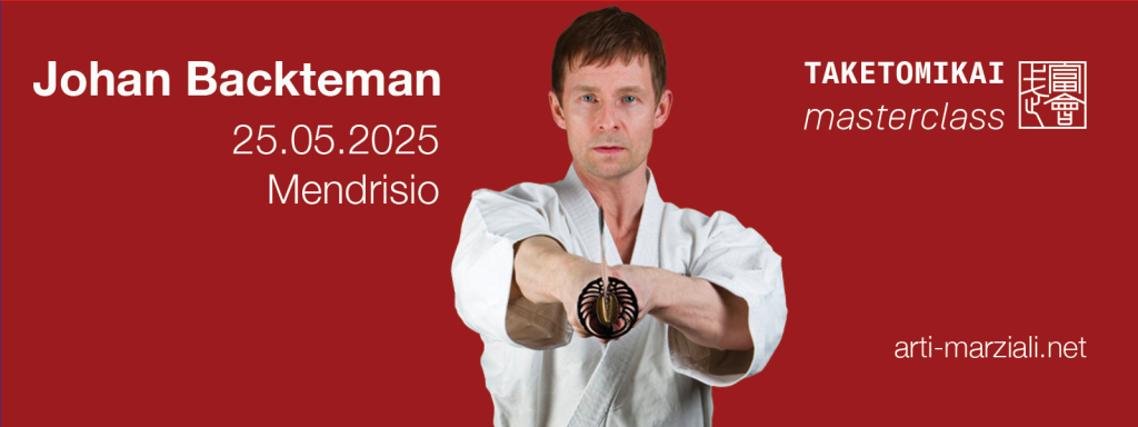 Johan Backteman esegue un colpo con la katana. Sarà al Taketomikai di Mendrisio il 25 maggio 2025 per una Masterclass di karate, kobudo, iaido, goshindo.